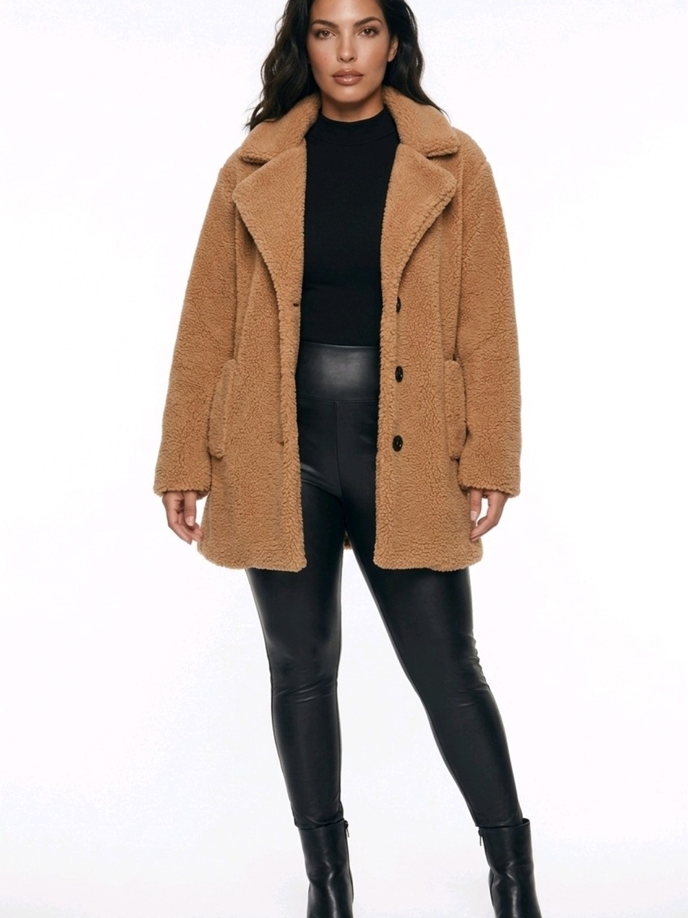 Jason Maxwell XL Camel Teddy Sherpa Coat Faux Sherling Button Front